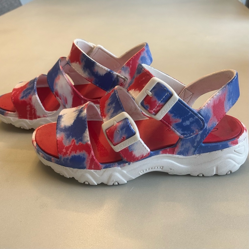 Skechers Red, White Blue  Tie-Dye Sandals, Size 9